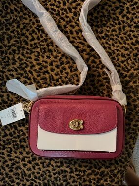 Coach Pink and Cream Leather Turn-Lock Crossbody